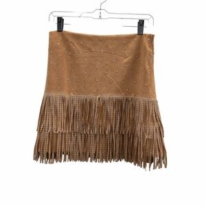 Blue B Collection Tan Faux Suede Fringe Mini Skirt Studded Western Medium NWT